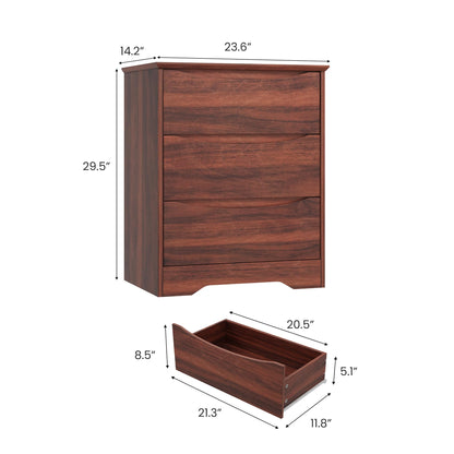 Garvee Wooden Dresser with 3 Drawers, Tall Modern Closet with Deep Storage, Large Chest of Drawers with Wide Top, Long Storage Dresser for Bedroom, Living Room, Hallway, Kids Room, Red Walnut