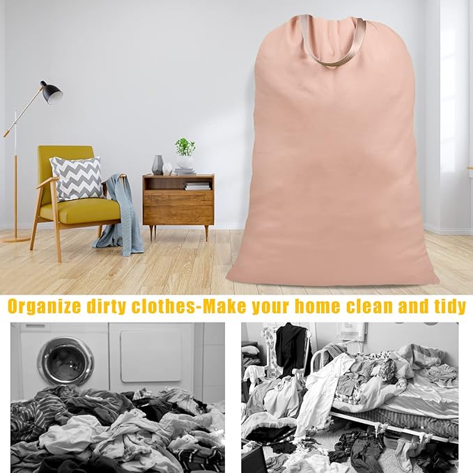 Cotton Canvas Laundry Bag with Handles & Drawstring Straps, Heavy Duty Extra