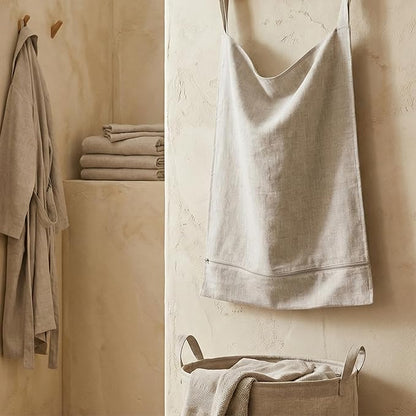 100% Linen Hanging Laundry Hamper Bag 22x36 Inch, Over the Door