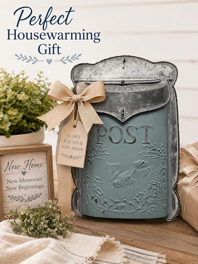 I Vintage Style Post Box I Nostalgic Charm Home Decor I Farmhouse Design I 15.9" Height x 11" Wide (Blue)