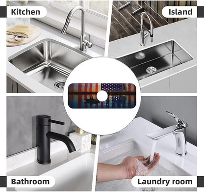 Fishing Red USA Flag Kitchen sink faucet pad, strong water absorption, anti slip