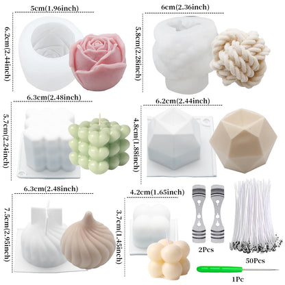 EuTengHao Silicone Candle Molds Set for Candle Making with Candle Wicks, 3D Silicone Mold for Soy Wax, Soap, Cake, Dessert DIY Scented Candle Craft Making