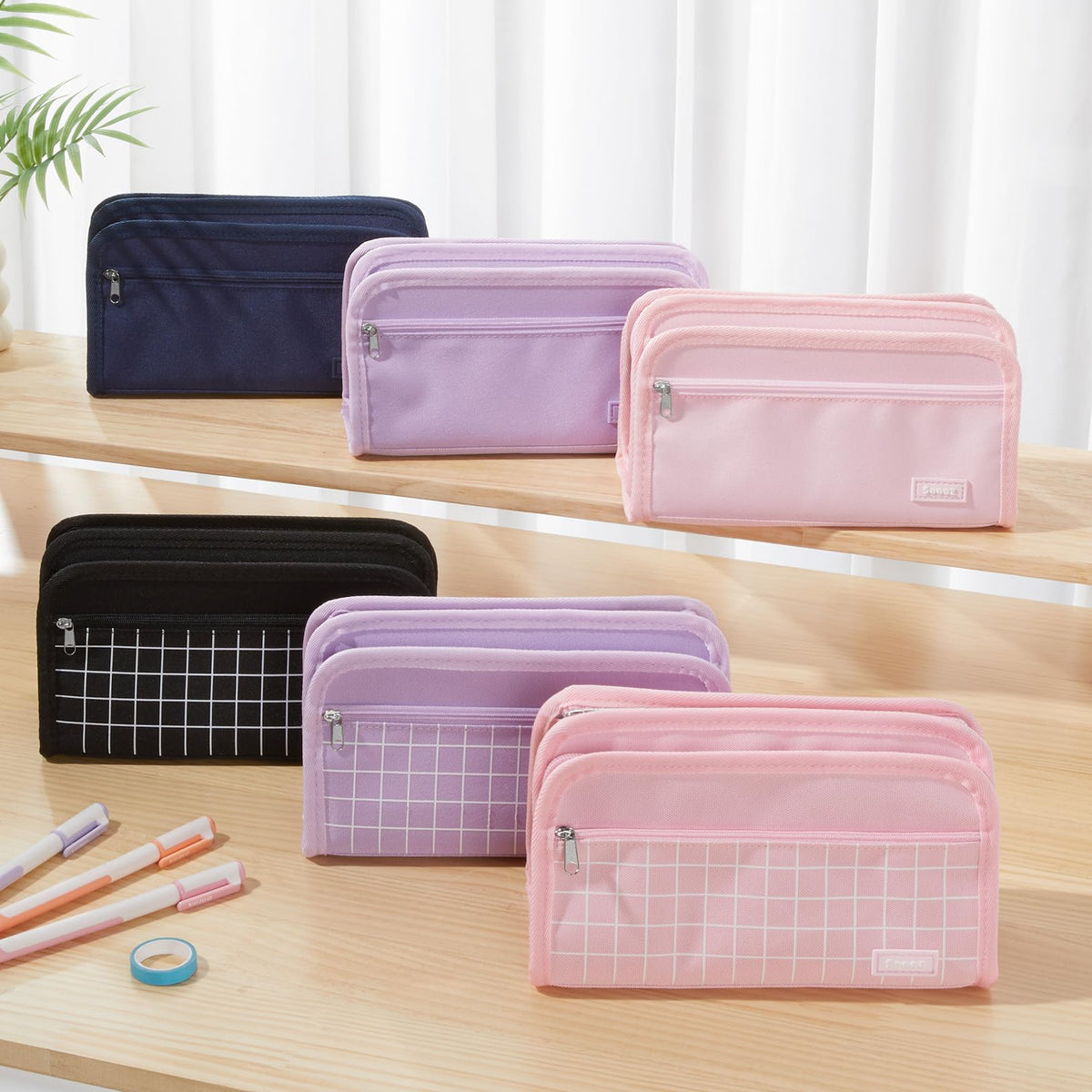 Sooez Large Pencil Case, Big Capacity Pencil Pouch Pen Bag with 3 Compartment, Portable Canvas Stationery Organizer with Zipper, Cute Aesthetic School Supplies for Teen Girls Boy, Pure Black