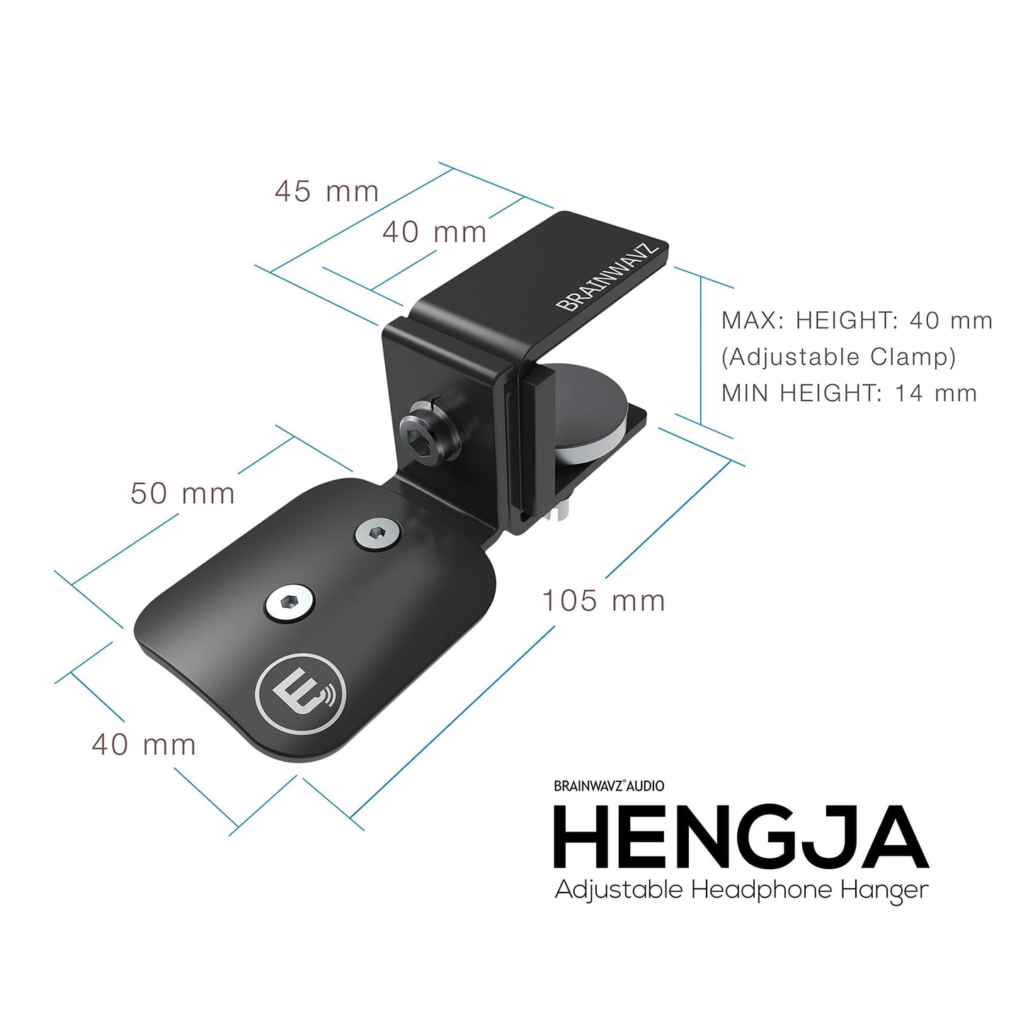 BRAINWAVZ Hengja - The Desk Headphone Stand Hanger Mount, All Metal, Rotatable Mount, PC & Gaming Headset Holder