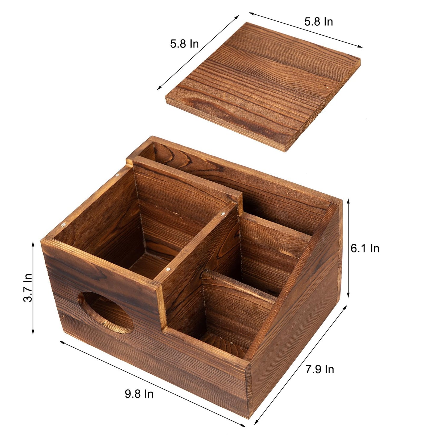ExoLiry Deluxe Dark Rustic Brown Wooden Remote Control Caddy with Tissue Box Cover – Multi-Compartment Organizer for TV Remotes, Phones, Tablets and Living Room Essentials