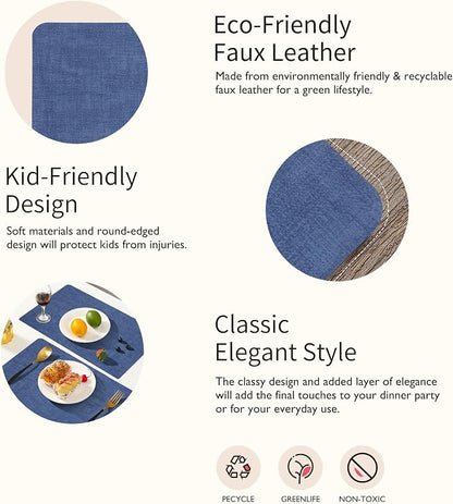 Maxpearl Faux Leather Placemats Set of 4 - Waterproof - Wipe Clean - Heat Resistant - Anti Slip Dining Table Place Mats, Suitable for Indoor & Outdoor Use, 17’’×12’’, Navy Blue