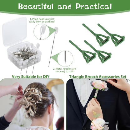 Floral Wire Arrangement Tool,DIY Bouquet Making Supplies with 5 Floral Tapes 20 Pearl Corsage Wrist Bands 20 Triangular Brooches,50 Boutonniere Pins,100 Flower Wire for Corsages Bouquet Accessories