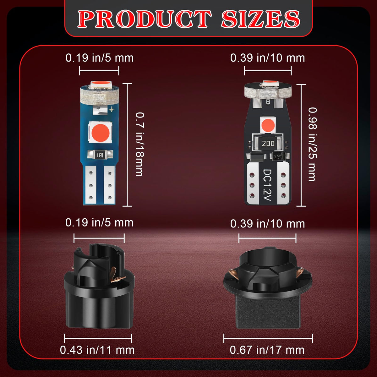 BBTO LED Dashboard Bulbs, 40 Pieces T5 T10 Twist Socket Lights, Red, for Car Interior and Instrument Panel