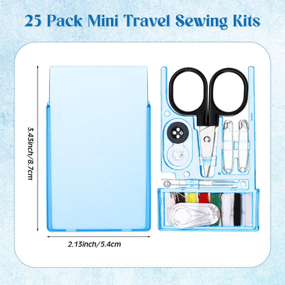 Knitgrip 25 Boxes Mini Travel Sewing Kit Quick Fix Sewing Kits Bulk Basic Portable Pre Threaded Needle Emergency Repair Tool for Adults DIY Handcraft Wedding Gifts Beginner Traveler Home Hotel (Blue)