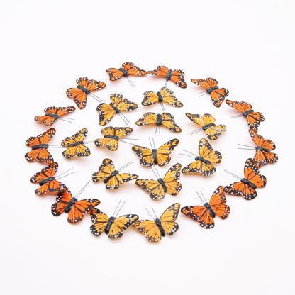 24pcs Monarch Butterflies Monarch Butterfly Decorations Kit with Clip for Dia de Los Muertos Decorations Halloween Decorative Butterflies Handmade Feather Butterfly - 2.25 inch KP06C