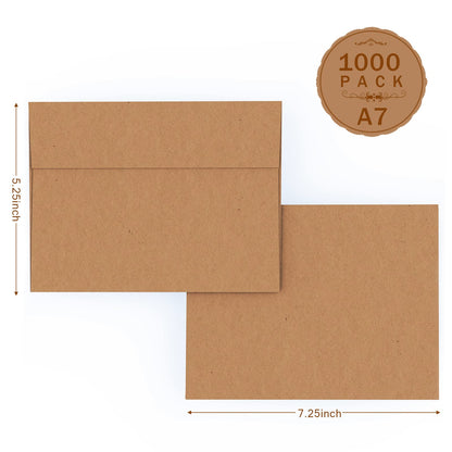 A7 Brown Kraft Envelopes Self Seal for Invitations 1000 Pack, 120 GSM Goefun 5x7 Mailing Envelopes Printable for Weddings, RSVP, Birthday, Photos, Documents and DIY Cards