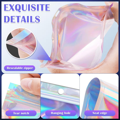 JETMORE 100 Pcs Mylar Bags, Holographic Bags, Resealable Bag for Small Business, Packaging, Sample Bag for Pen, Gift, Jewelry, Snack, Bracelets, Mothers Day Gifts (5.5x7.9in)