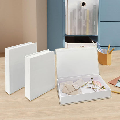 Himitimi 2Pcs Faux Books for Decorative - White Linen Fake Boxes, Blank Stacked Decor for DIY Crafts, Hotel Entryway, Bookshelf, Coffee Table (S&L)