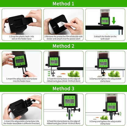Podazz Automatic Fish Feeder for Aquarium with Timer, LCD Display 320ML Large Capacity Adjustable Fish Dispenser, Operated Feeders for Goldfish, Turtle for Vacation, Weekend or Daily Use(Green)
