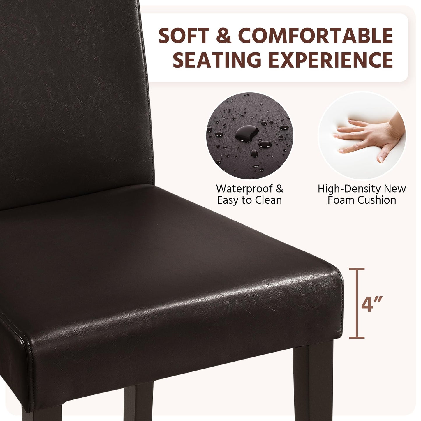 Yaheetech Dining Chairs Set of 4 PU Leather Dining Room Chairs with Waterproof Surface and Wood Legs for Kitchen Restaurant and Living Room, Dark Brown