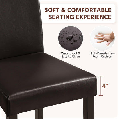 Yaheetech Dining Chairs Set of 4 PU Leather Dining Room Chairs with Waterproof Surface and Wood Legs for Kitchen Restaurant and Living Room, Dark Brown