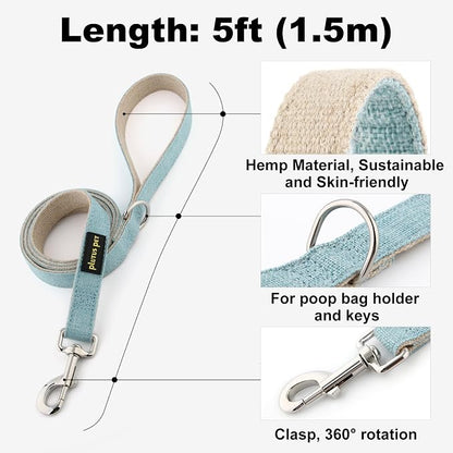 Plutus Pet Cotton Hemp Dog Collar and Leash Set, Adjustable Collar for Small, Medium, and Large Dogs, Heavy Duty and Soft on Skin, Light Blue, S