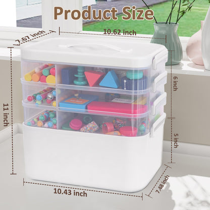 Gifhomfix 4-Layer Plastic Craft Organizers and Storage Box with Removable Trays, Storage Containers with lids and Handle, Art Supply Storage Organizer for Organizing Bead, Sewing, Tool