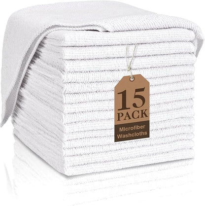 White Washcloths 15 Pack, Highly Absorbent & Quick Drying Face Towels, 12x12