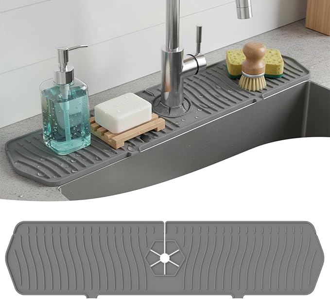 Silicone Faucet Handle Drip Catcher Drying Tray Mat Dish Soap Sponge Holder