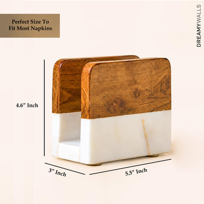 Dreamy Walls 5.5” Marble Napkin Holder for Dining Table & Kitchen Counter | Modern, Upright, Acacia Wood & Marble Napkin Dispenser & Stand | Cocktail, Party, Countertop Use | Handmade in India