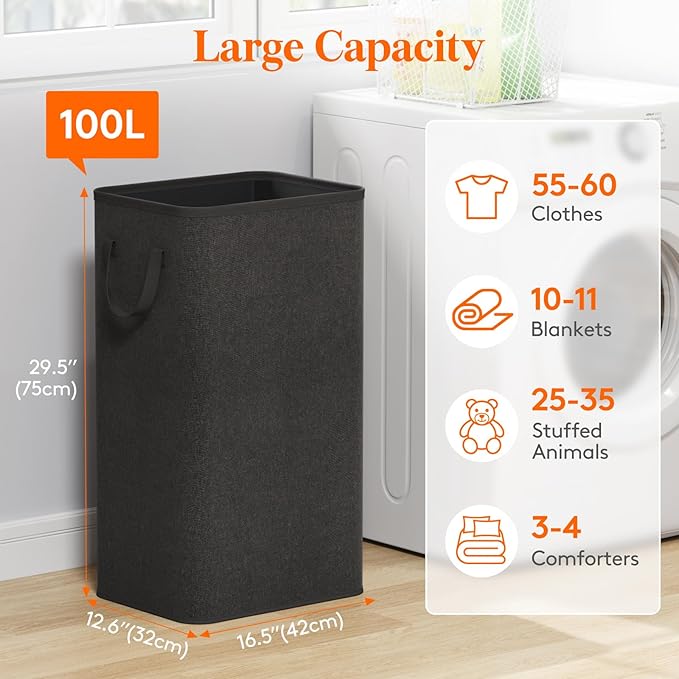 Lifewit 100L Large Tall Laundry Hamper, Collapsible Laundry Basket