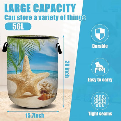 Starfish Seashell Laundry Basket, Ocean Sea Beach Laundry Hamper Collapsible