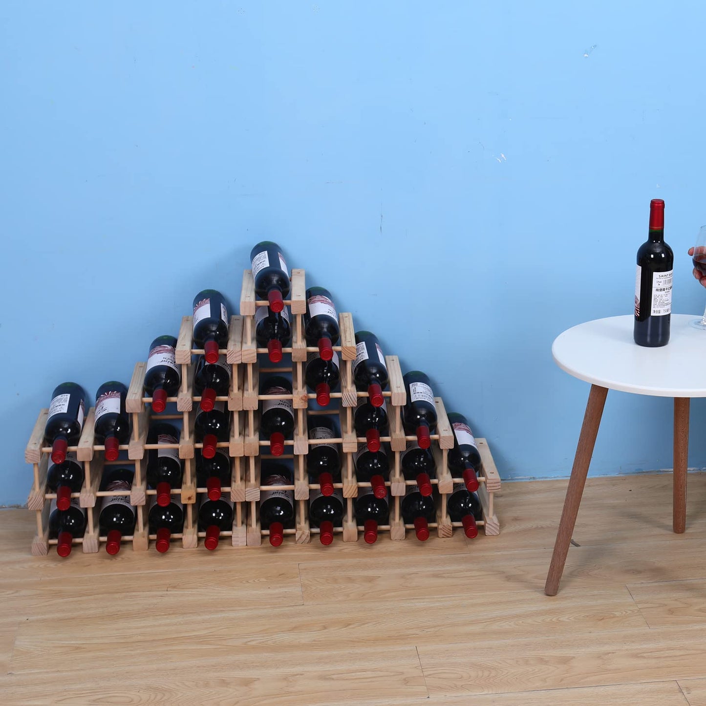 FDHUIJIA Wine Rack Small countertop Cabinet Stackable Storage Wooden freestanding Floor Wine Holder (15 Bottles)