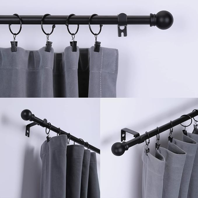 Thestoa Curtain Rods for Windows 48 to 84-92 inch, 5/8" Matte Black Curtain Rod, Stainless Steel Small Curtain Rods for Bedroom, Living Room,Kitchen,Farmhouse, Outdoor Curtain rod Black