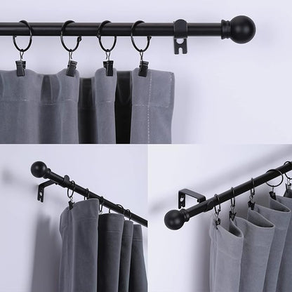 Thestoa Black Curtain Rods for Windows 66 to 120 inch, 5/8" Diameter Matte Black Small Curtain Rods for Bedroom, Living Room, Kitchen, Outdoor, Farmhouse