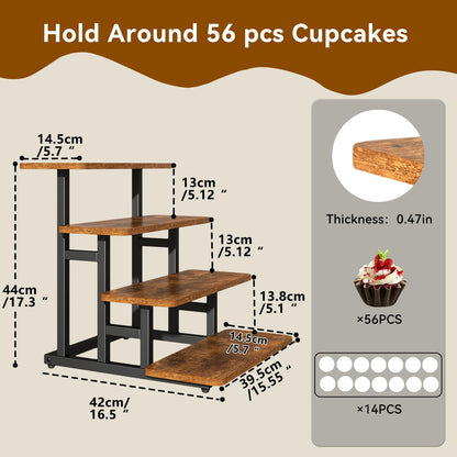 IBUYKE 4 Tier cupcake stand,Wooden Risers Display Stands,Tiered Display Stand for food,Dessert Table Display for Party,Afternoon tea, Family Gatherings,Rustic Brown UTLJ018H