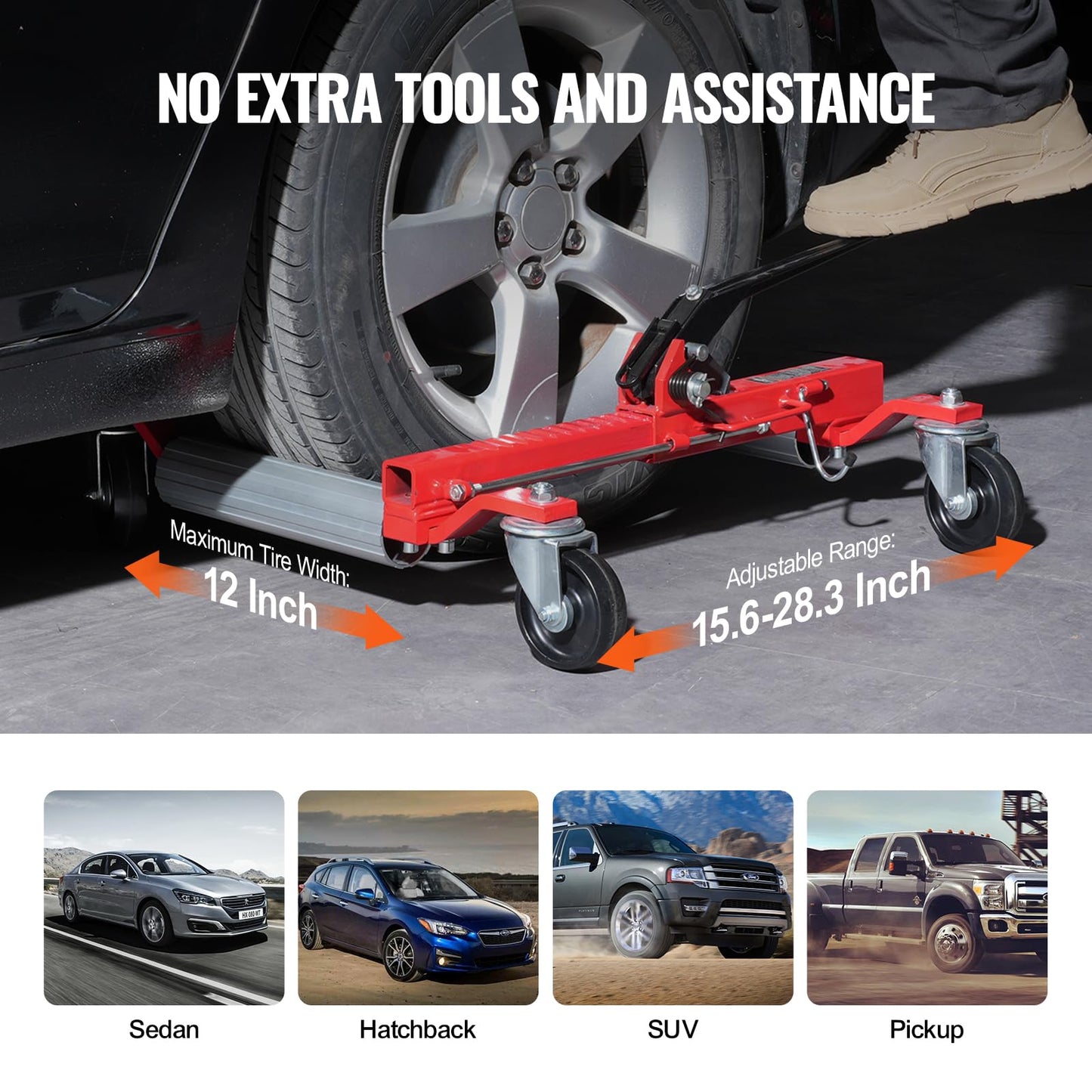 VEVOR Wheel Dolly, 1 Piece Wheel Dolly Car Skate, Heavy Duty Vehicle Positioning with Ratcheting Foot Pedal, Ratchet Type Tire Skate Tire Jack for Car Truck RV Trailer, 1500 LBS