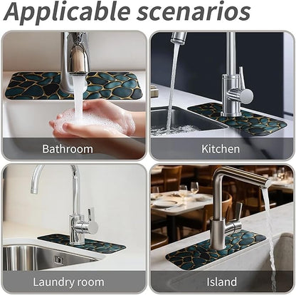 Kitchen Sink Splash Guard，Blue and gold stones Faucet Mat Sink Gadgets-Super