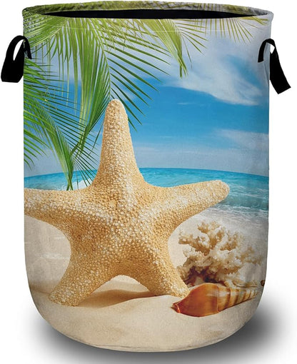 Starfish Seashell Laundry Basket, Ocean Sea Beach Laundry Hamper Collapsible