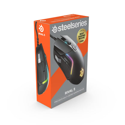 SteelSeries Rival 5 Gaming Mouse with PrismSync RGB Lighting and 9 Programmable Buttons – FPS, MOBA, MMO, Battle Royale – 18,000 CPI TrueMove Air Optical Sensor - Black