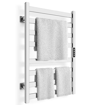 Towel Warmer, Towel Heater Rack for Bathroom, 8-bar Electric Towel Dryer Wall-Mounted Plug-in Bath Heater, 201 Stainless Steel Hot Towel Rack with Timer and Smart Temperature Control