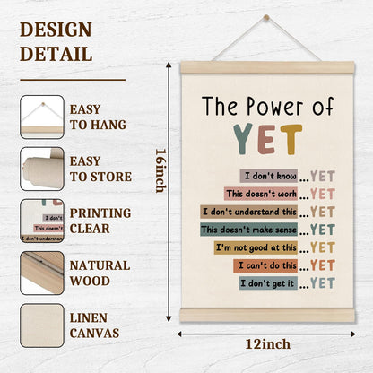 DOI-LANEE The Power of Yet Poster - Motivational Inspirational Wall Decor, Mental Health Therapy Office Decor, Growth Mindset Wall Art for Homeschool Classroom Counselor, 16x12 Inch