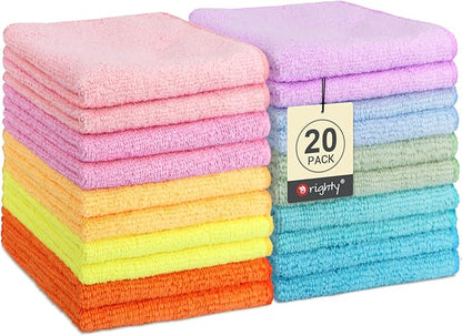 Orighty Washcloths, 20 Pack Microfiber Face Towels, Highly Absorbent and Soft