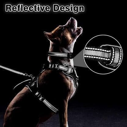 WINSEE Pet Harness Collar and Leash Set, All-in-one Reflective Dog Harness No Pull with Adjustable Buckles for Puppies, Small, Medium, Large, and Extra-Large Dogs (X-Large, Black)