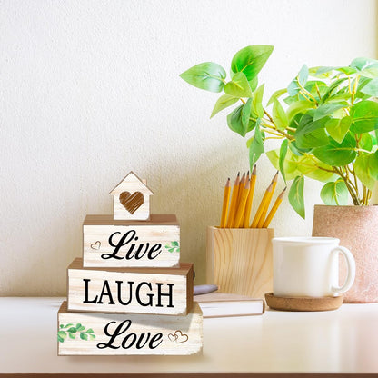 4 Pcs Sweet Home Table Decoration,Live Laugh Love Wooden Block Signs,Farmhouse Table Centerpiece for Living Room Entryway Table Mantel Kitchen Counter Decor