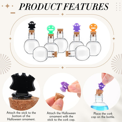 Bokon 36 Pack Mini Plastic Bottles with Corks Funnels Plastic Potion Bottles Tiny Clear Sand Art Jar Wishing Vial Witch Potion Jars for Decorations Birthday Party DIY Crafts Gift(Spherical)