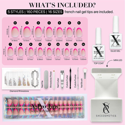 SXC Cosmetics French Tip Press On Nails - Skin Tone Nude and Color Series, Short Coffin X-Pro Tips Starter Kit ST119KIT