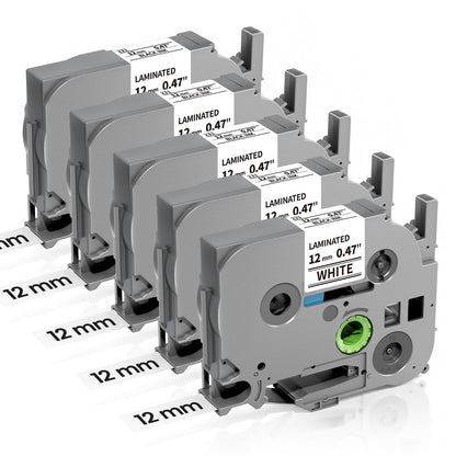 TZe TZ Tape 12mm 0.47 Laminated White, Replacement for Brother Label Maker Tape Refills P Touch TZe-231 TZe231, Compatible with Brother Ptouch PT-D210 D220 H110 D400 D410 D600 D610BT, 5-Pack