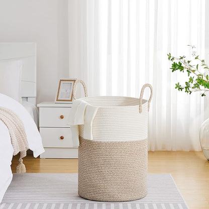 VIPOSCO Large Laundry Hamper, Tall Woven Rope Storage Basket