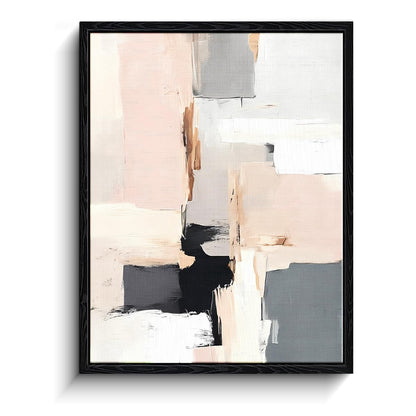 Abstract Neutral Wall Art, blush gray blocks, minimalist wall decor, matte finish framed canvas print, minimalist poster artwork, for living room office gift, 12x15 inch