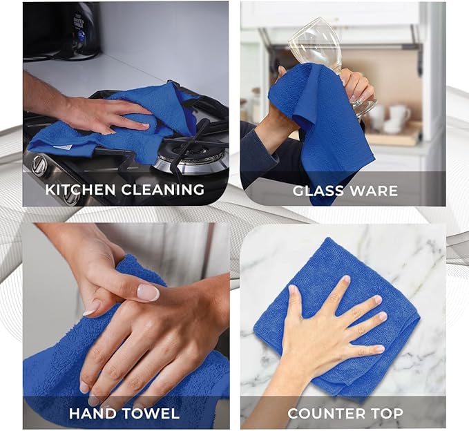 Avalon Towels Cotton Washcloths 24-Pack – 12 x 12 Inch Blue Super Soft &