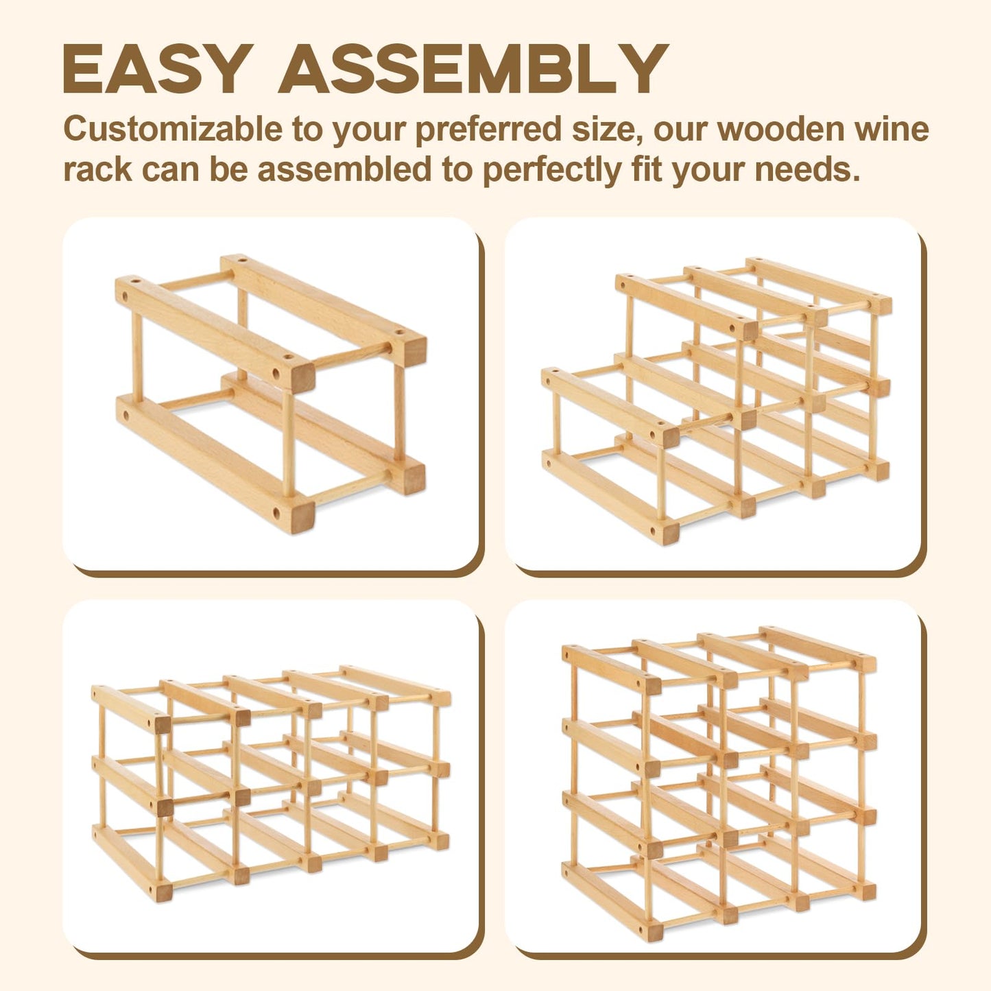 Wenceda Wooden Wine Rack, Stackable Wooden Wine Rack, Beech Wood Material Stackable Modular Wine Storage Racks, DIY Assembly Wine Bottle Holder for Inside Cabinet and Countertop (12-Bottle)