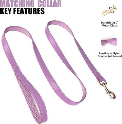 PET ARTIST Soft PU Leather Dog Collar and Leash Set, Bright & Stylish 5FT PU Leather Leash and Collar Set, Durable Pet Collars with Quick Release Metal Buckle for Medium Dogs,Purple,M(13-19")