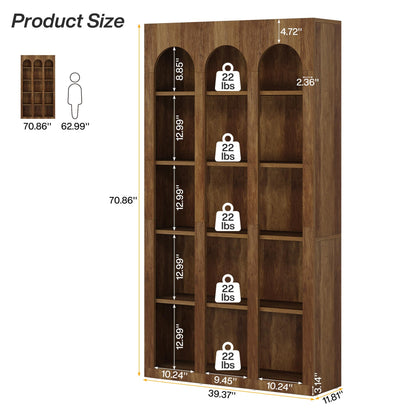 LITTLE TREE 5-Tier Bookshelf, 70.8-in Tall Bookcase with Open Shelves, Wooden Display Bookshelves and Bookcases, Vintage Display Book Shelf for Bedroom, Living Room, Office, Brown