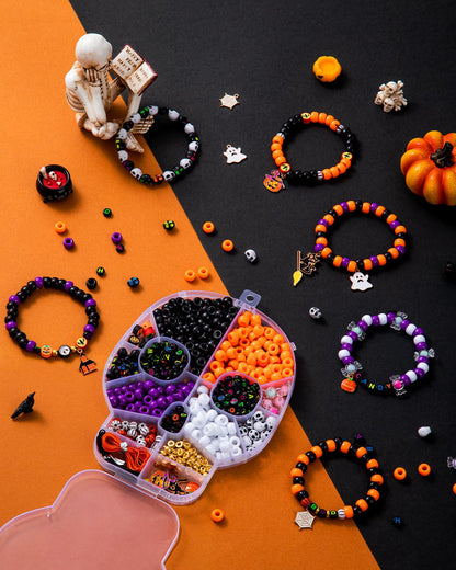 Taybonds Halloween Beads for Bracelet Jewelry Making Kit, Skull Polymer Clay Beads Pony Beads, Halloween Beads Charm for DIY Necklace Earrings, Gifts for Party